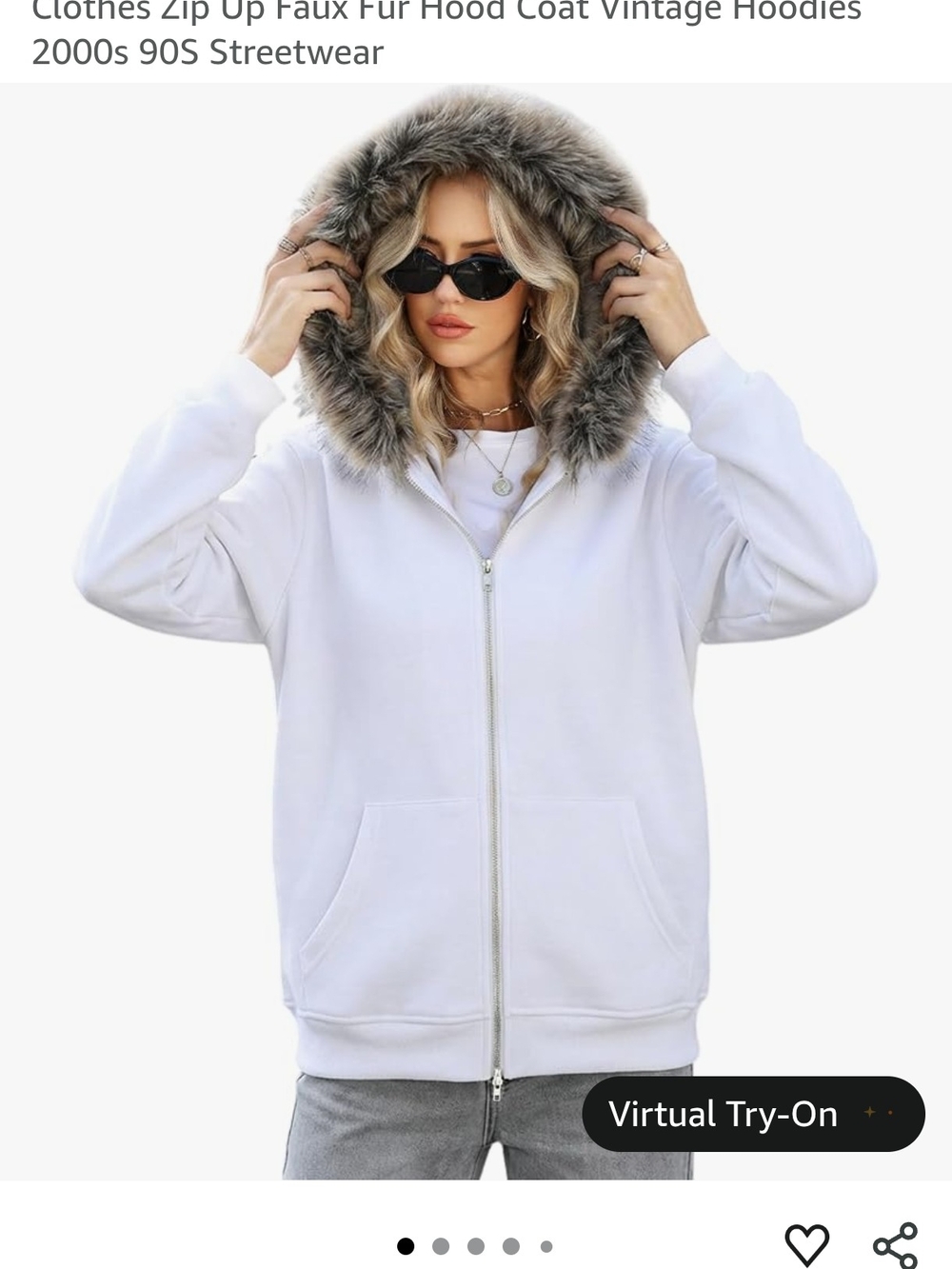 Faux-Fur Hooded Zip-Up Sweatshirt Jacket - White